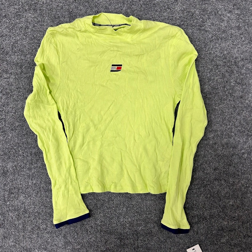 Tommy Hilfiger Top Womens XL Lime Green Ribbed Mock Neck Long Sleeve Sport Shirt